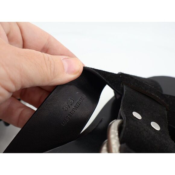 Rag & Bone Beau Cross Sandals Womens 37.5 7.5 Black Suede Slide Flat Slip On - Picture 12 of 13